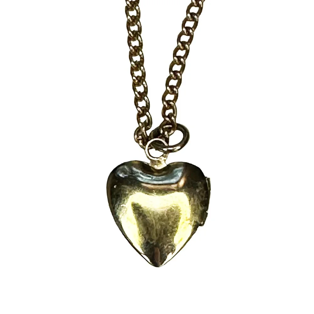 VINTAGE Child's Enamel Rose Inlay Locket • gold tone, white, pink